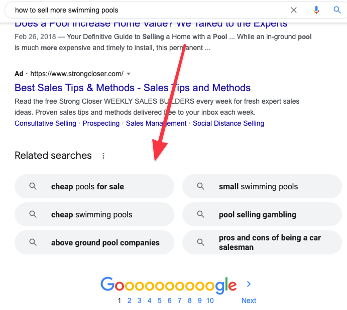 Image displaying the related searches that Google offers at the bottom of each search results page.